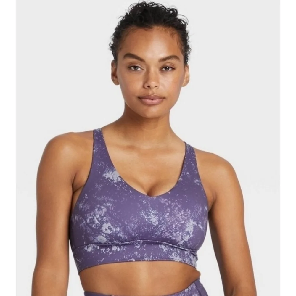 All in Motion Purple Tie Dye Print Longline Bra
